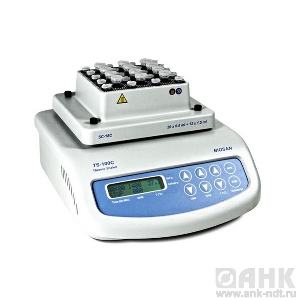 Лабораторный термошейкер для пробирок Эппендорф и ПЦР-планшета TS-100 (250-1400 об/мин)
